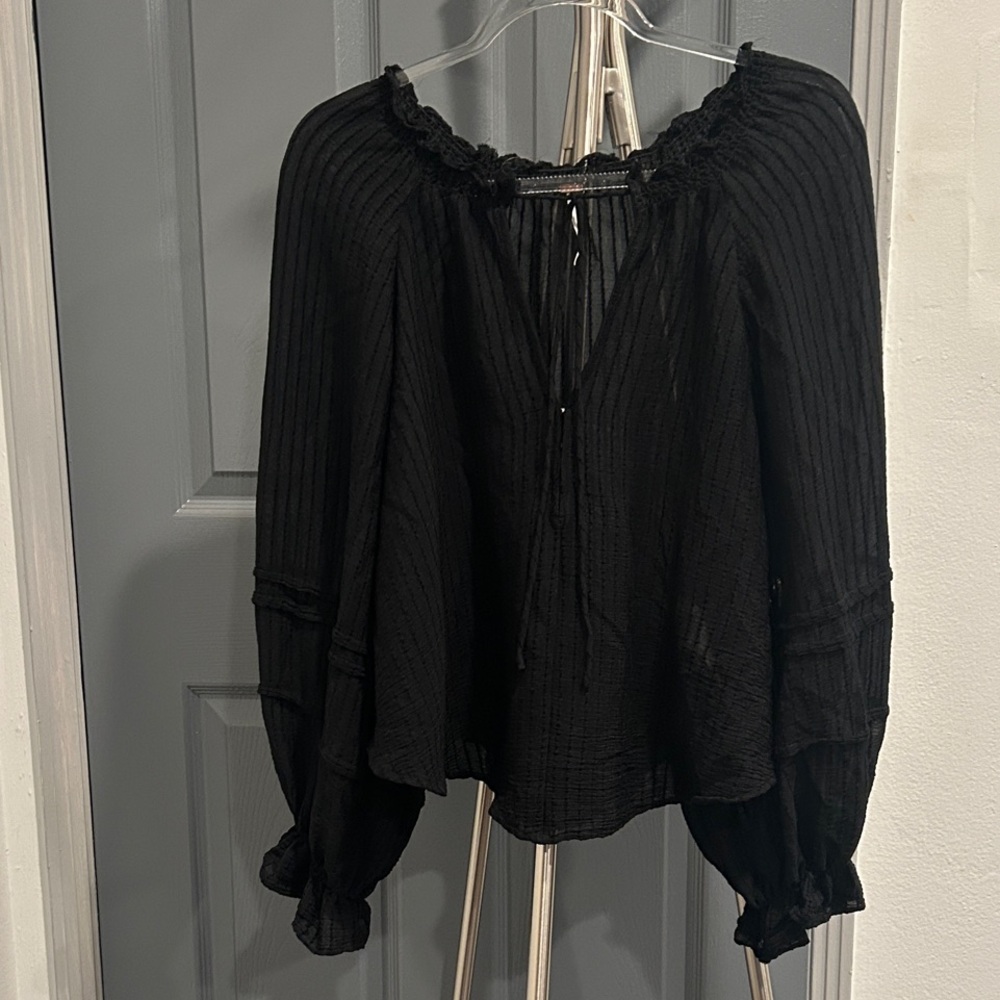 Free People Black‎ Ruffled Blouse